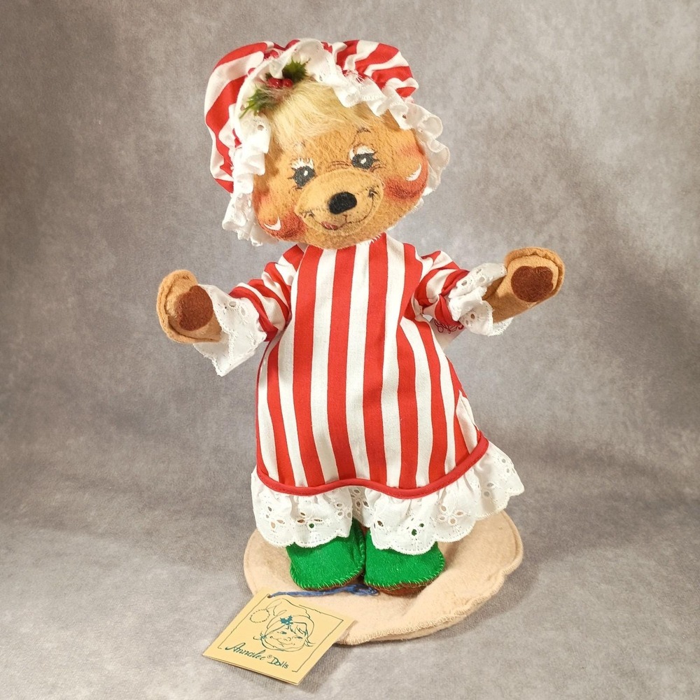 Vintage 1992 Annalee Dolls Christmas Bear In Nightgown And Cap 11" Tall